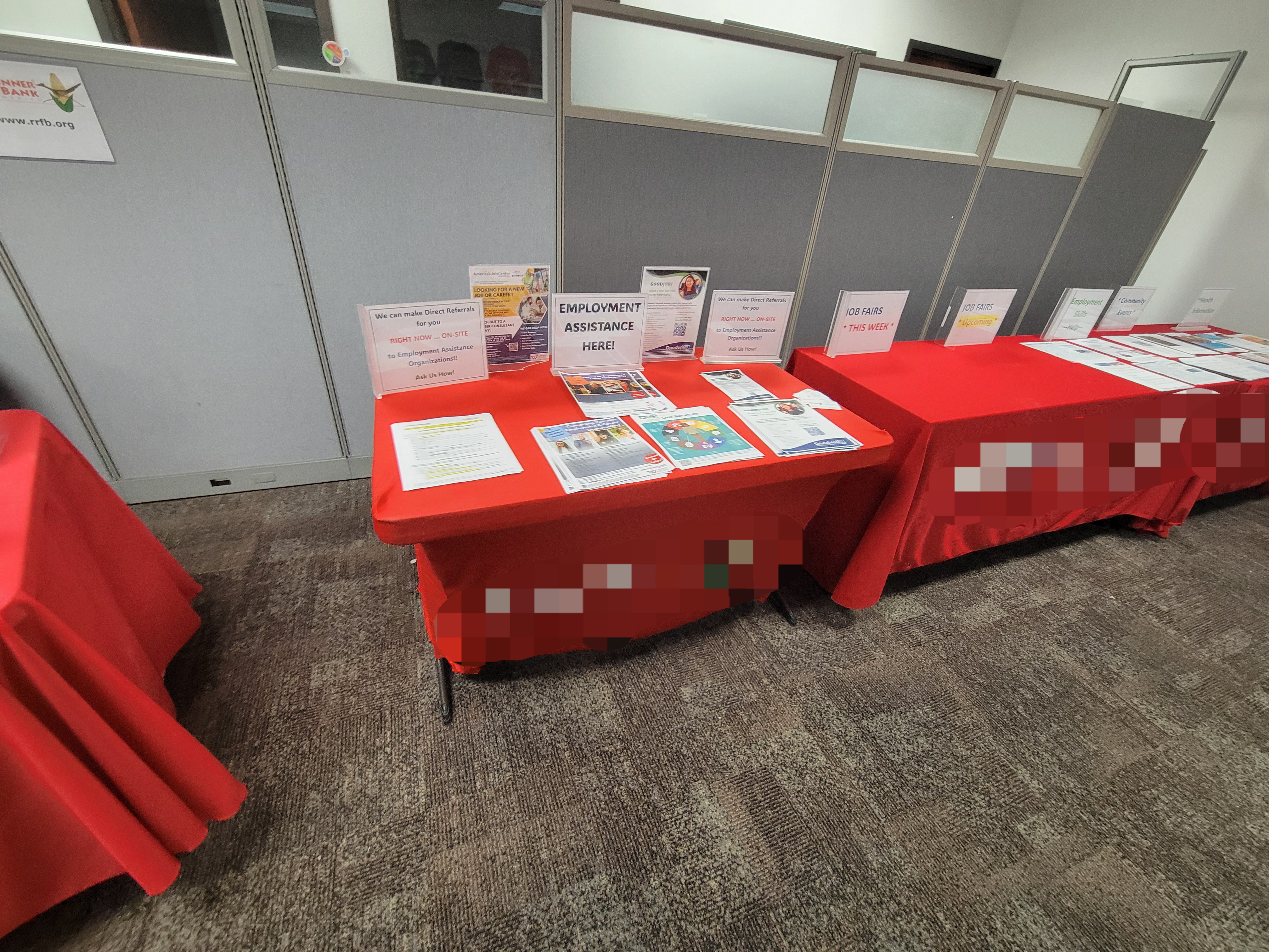 Community resource tables for employment assistance.